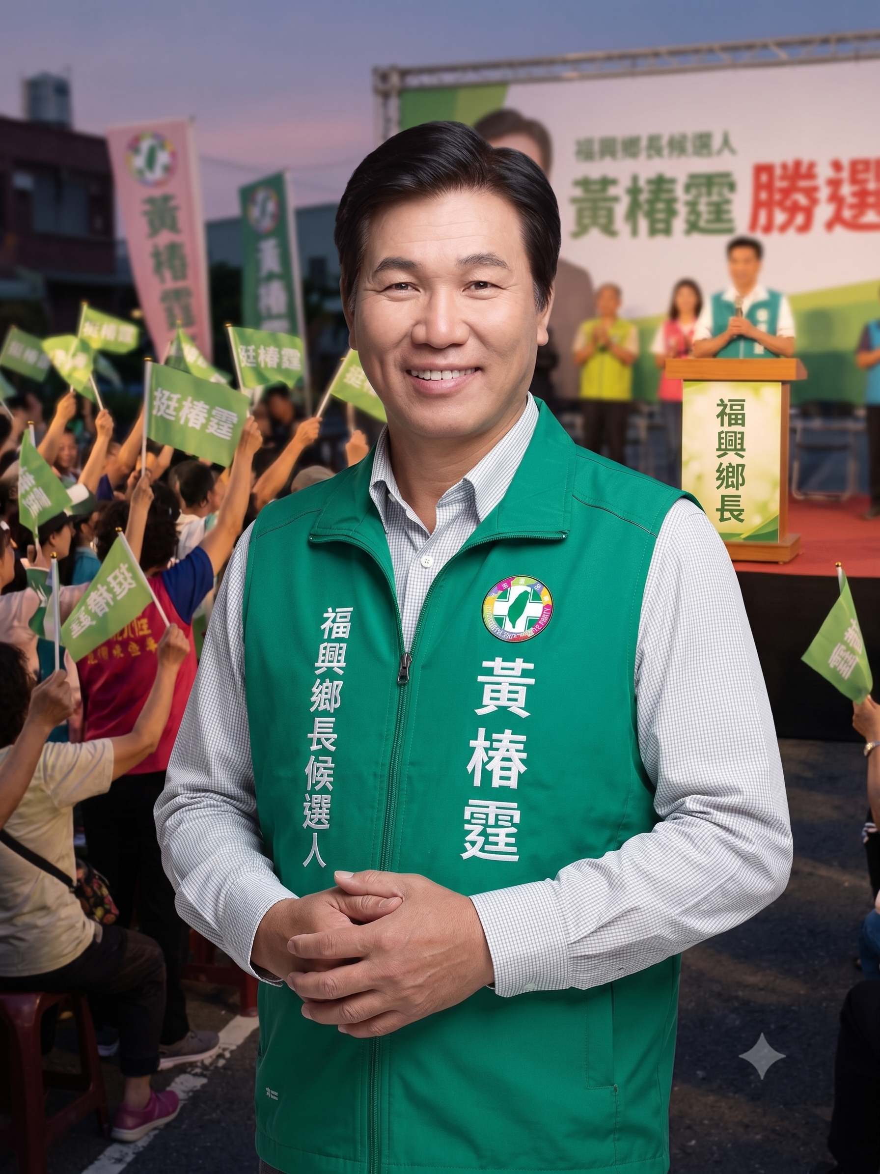 二港村長候選人包當選在村內街道的照片